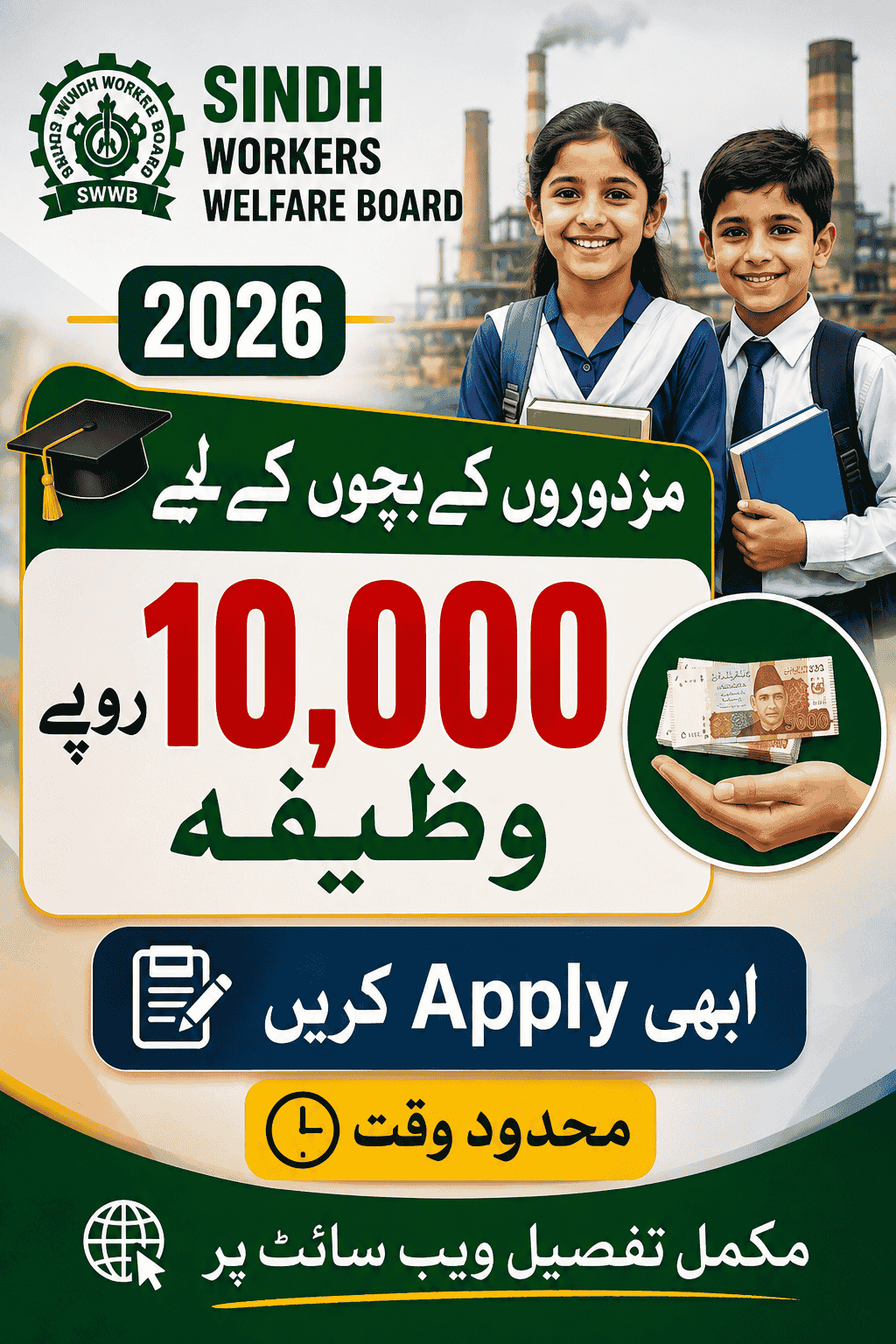 Sindh Workers Welfare Board 2026 10000 Stipend