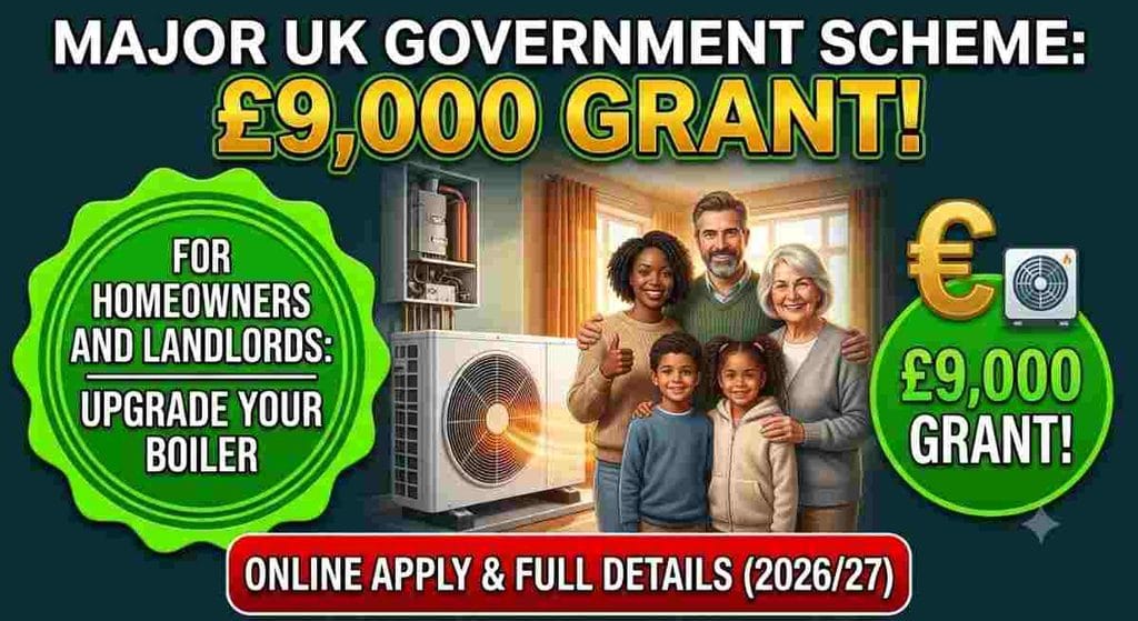 UK government £9,000 energy grant for boiler upgrade scheme 2026