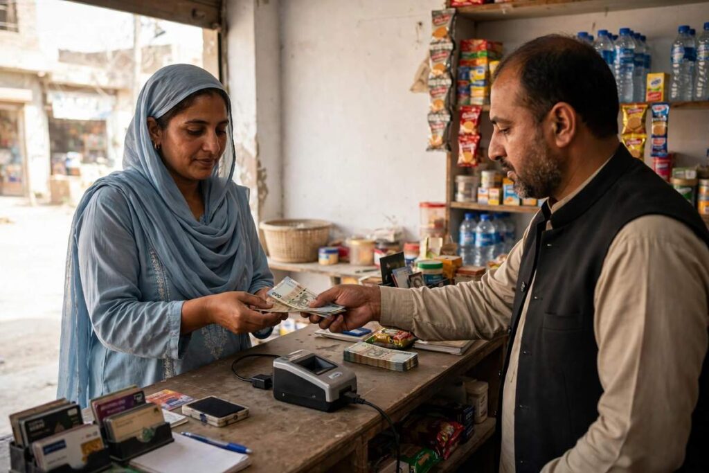 BISP new payment method 2026 - woman receiving payment at bank retailer